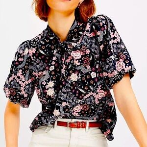 Loft Bloom Twist Bubble Sleeve Blouse Size XL